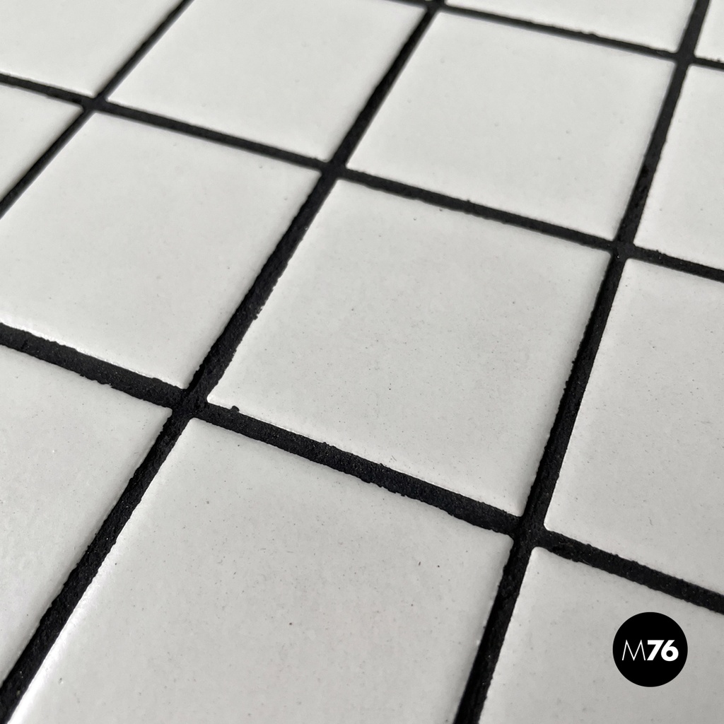 Italian post modern coffee table with white stoneware tiles and black grout 2023