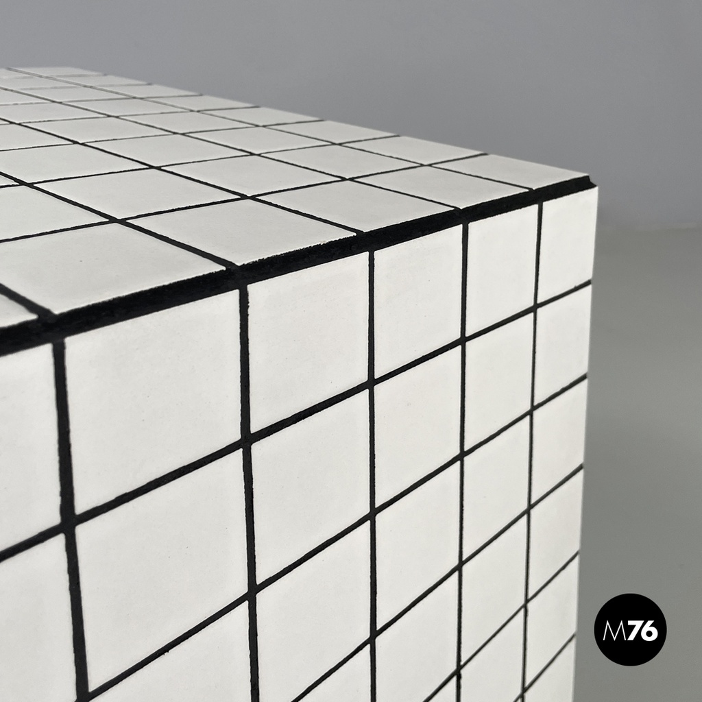 Italian post modern coffee table with white stoneware tiles and black grout 2023