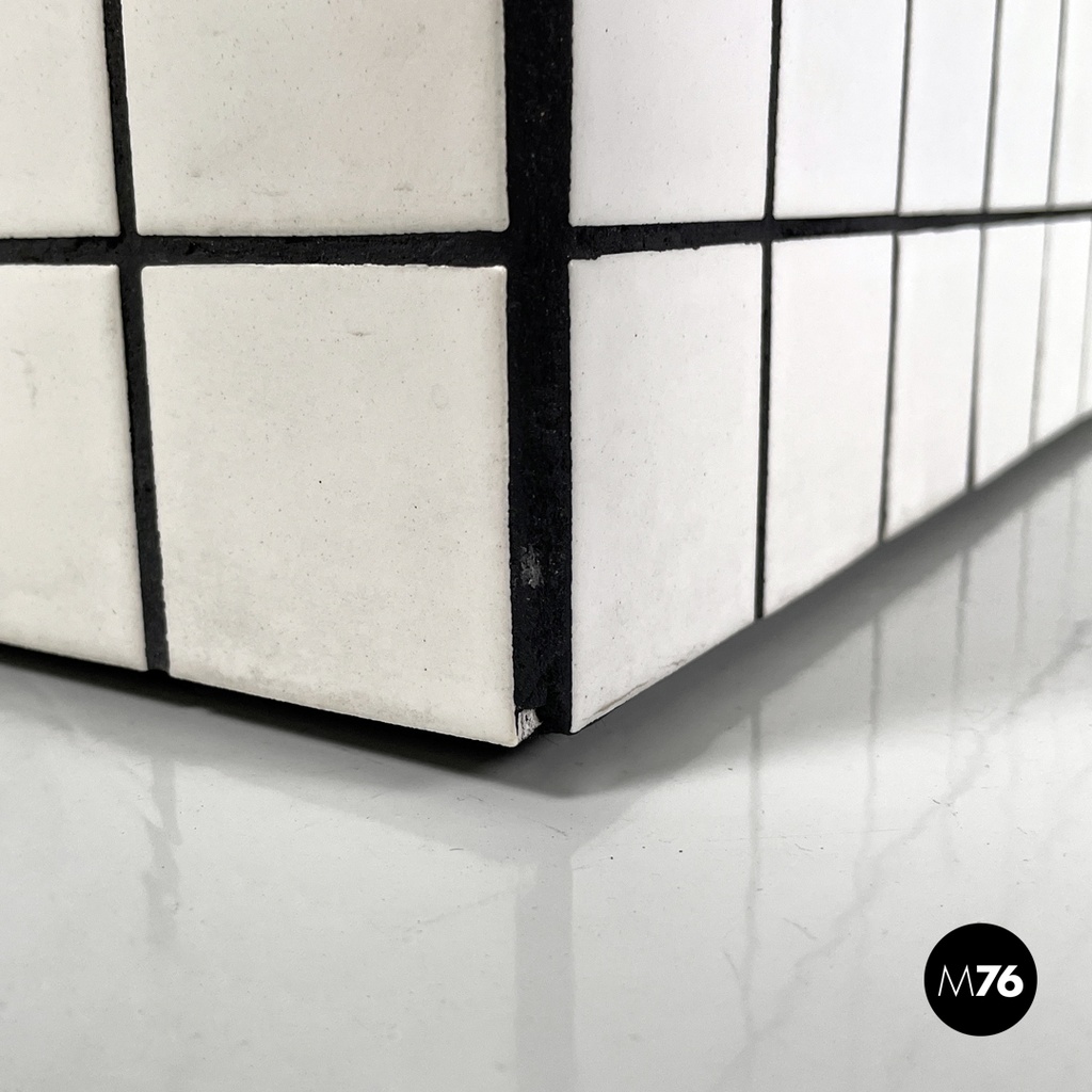 Italian post modern coffee table with white stoneware tiles and black grout 2023