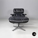 Italian modern black leather lounge chair 670 671 by Eames for ICF, 1970s
