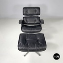 Italian modern black leather lounge chair 670 671 by Eames for ICF, 1970s