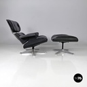 Italian modern black leather lounge chair 670 671 by Eames for ICF, 1970s