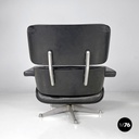 Italian modern black leather lounge chair 670 671 by Eames for ICF, 1970s