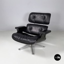 Italian modern black leather lounge chair 670 671 by Eames for ICF, 1970s