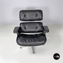 Italian modern black leather lounge chair 670 671 by Eames for ICF, 1970s