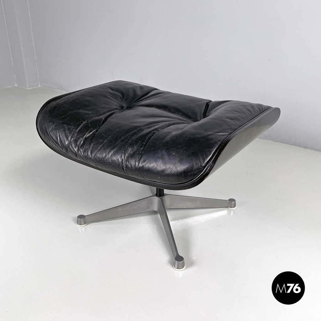 Italian modern black leather lounge chair 670 671 by Eames for ICF, 1970s