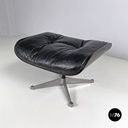 Italian modern black leather lounge chair 670 671 by Eames for ICF, 1970s