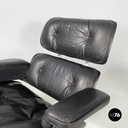 Italian modern black leather lounge chair 670 671 by Eames for ICF, 1970s