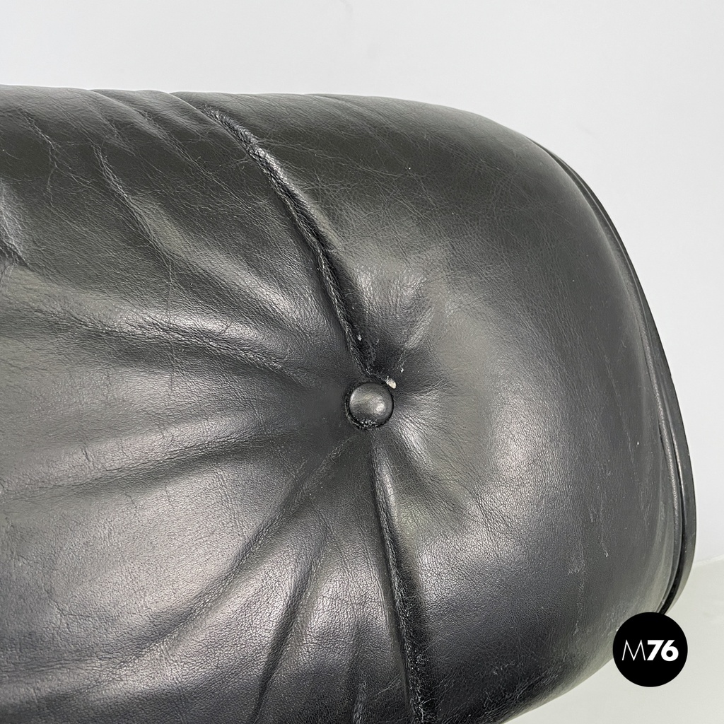 Italian modern black leather lounge chair 670 671 by Eames for ICF, 1970s
