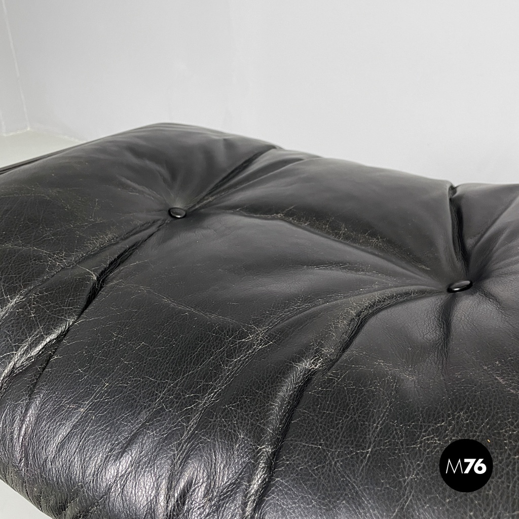 Italian modern black leather lounge chair 670 671 by Eames for ICF, 1970s