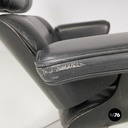 Italian modern black leather lounge chair 670 671 by Eames for ICF, 1970s