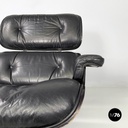 Italian modern black leather lounge chair 670 671 by Eames for ICF, 1970s