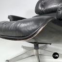 Italian modern black leather lounge chair 670 671 by Eames for ICF, 1970s