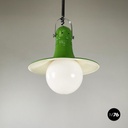 Italian mid-century modern Chandelier in green metal and plexiglass, 1970s