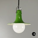 Italian mid-century modern Chandelier in green metal and plexiglass, 1970s