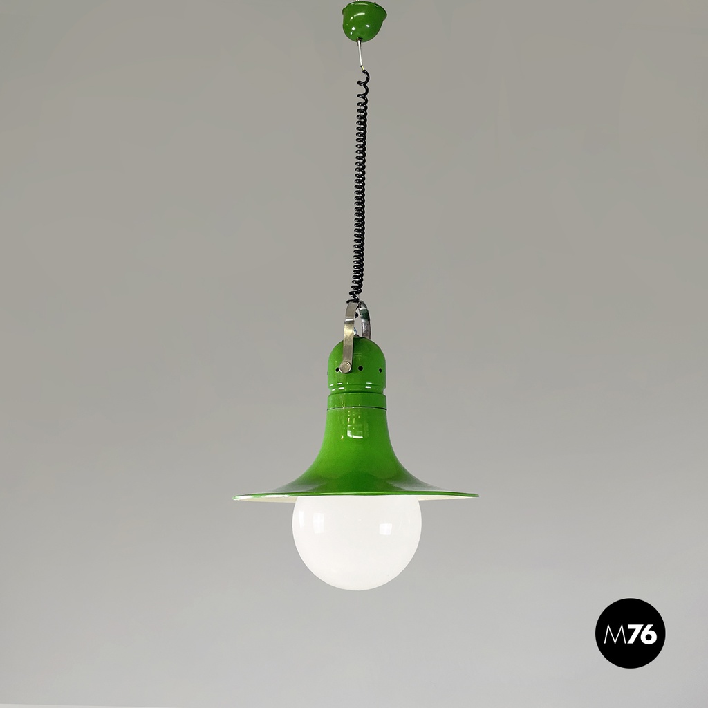 Italian mid-century modern Chandelier in green metal and plexiglass, 1970s