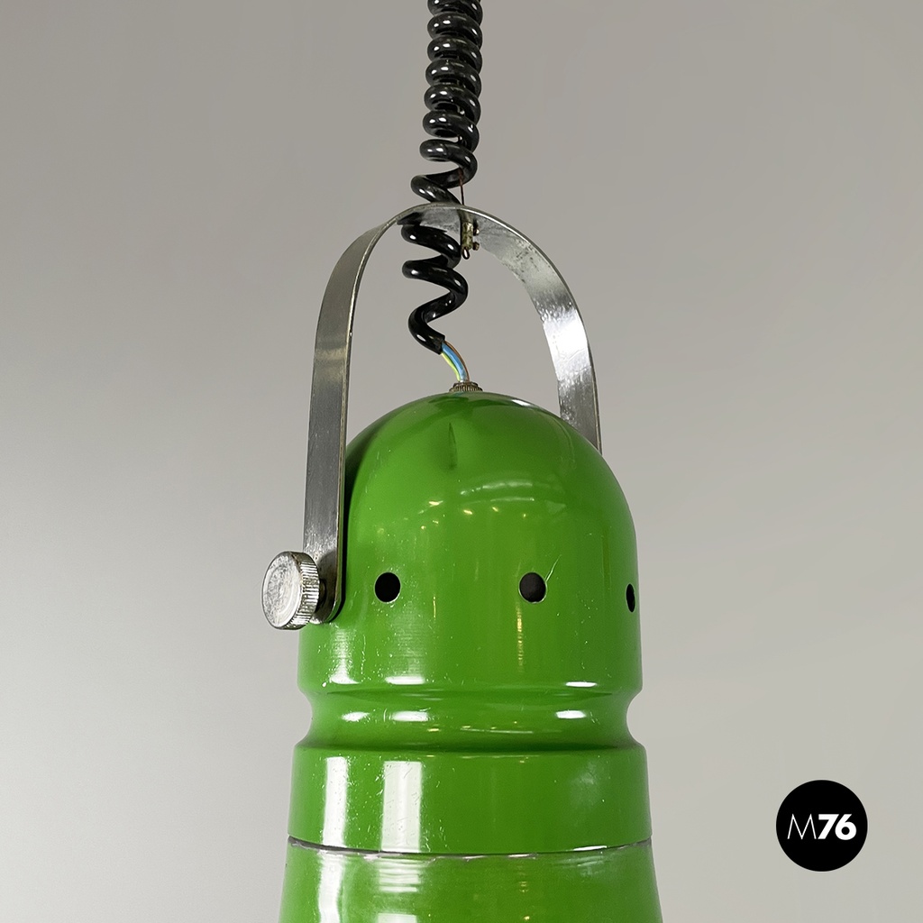 Italian mid-century modern Chandelier in green metal and plexiglass, 1970s