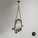 Italian antique Chandelier with eight lights in crafted wrought iron, 1930s
