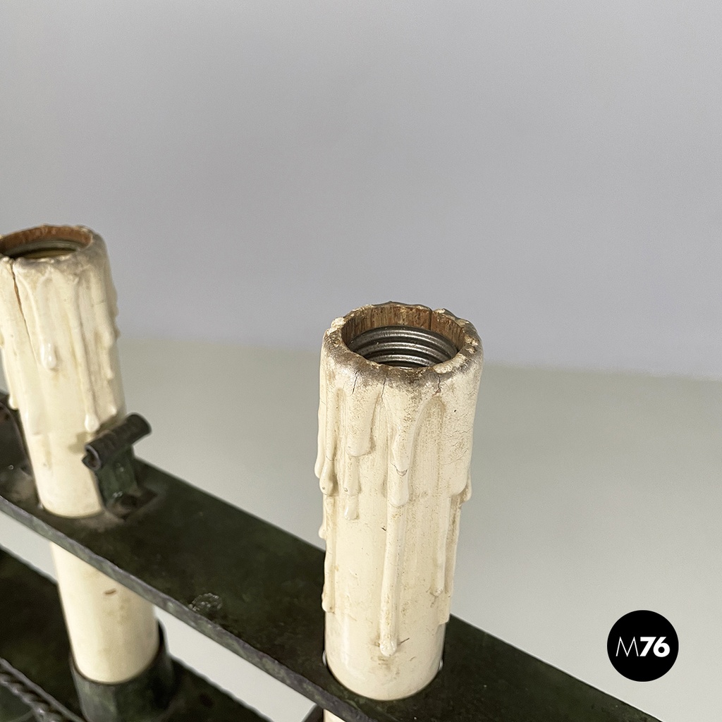 Italian antique Chandelier with eight lights in crafted wrought iron, 1930s