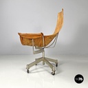 Italian mid-century modern brown leather swivel chairs with wheels, 1950s