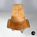 Italian mid-century modern brown leather swivel chairs with wheels, 1950s