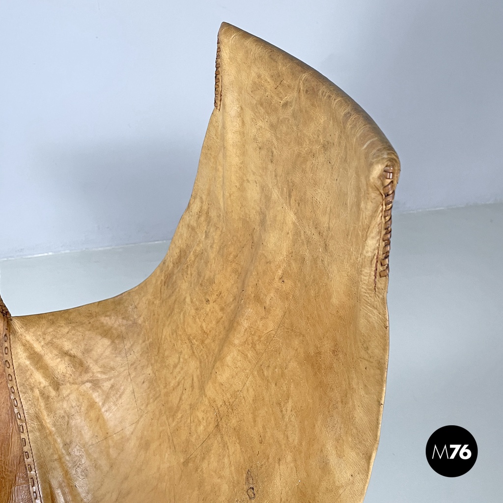 Italian mid-century modern brown leather swivel chairs with wheels, 1950s