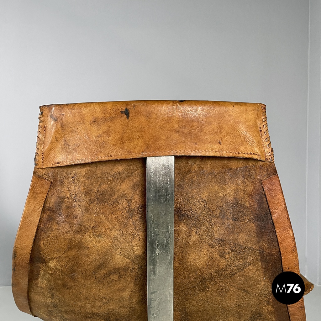 Italian mid-century modern brown leather swivel chairs with wheels, 1950s