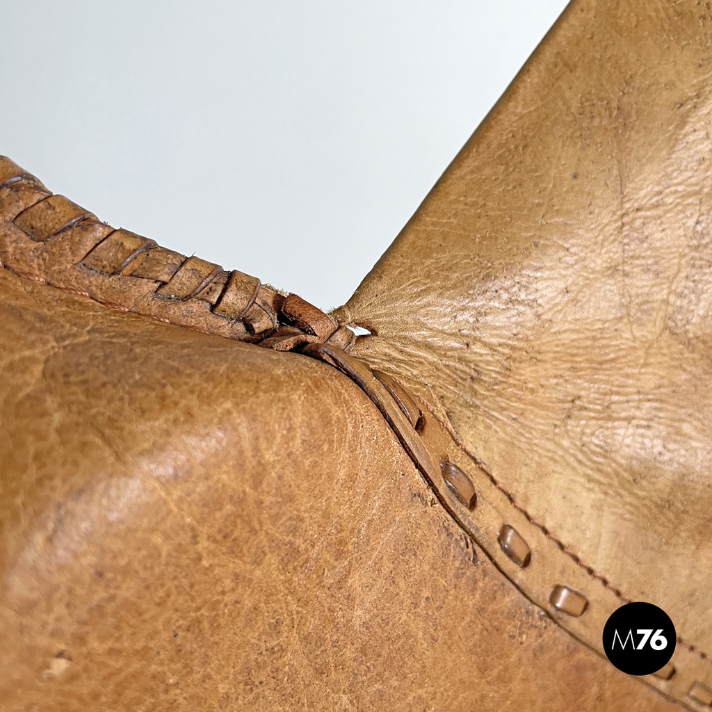 Italian mid-century modern brown leather swivel chairs with wheels, 1950s