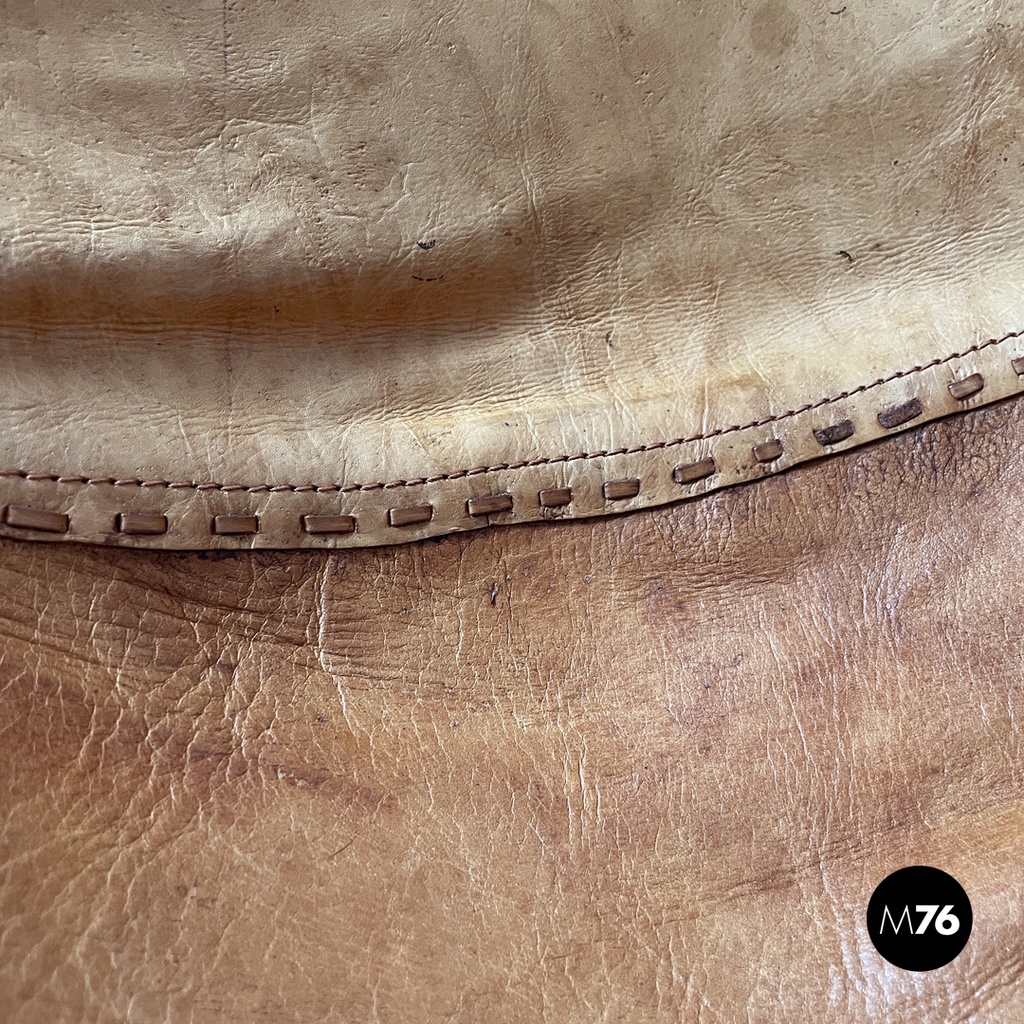 Italian mid-century modern brown leather swivel chairs with wheels, 1950s