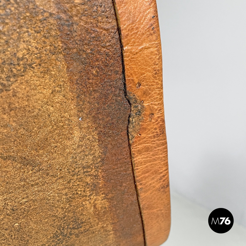 Italian mid-century modern brown leather swivel chairs with wheels, 1950s