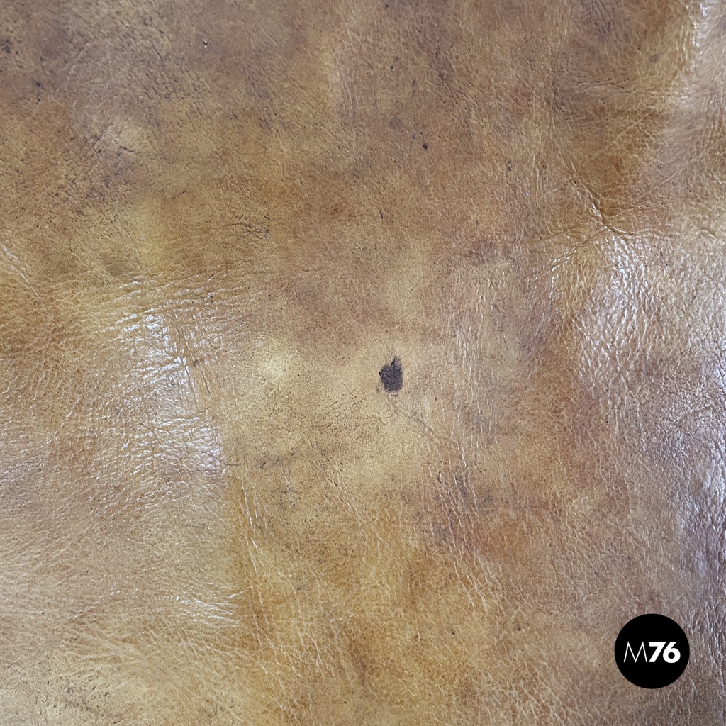 Italian mid-century modern brown leather swivel chairs with wheels, 1950s