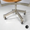 Italian mid-century modern brown leather swivel chairs with wheels, 1950s
