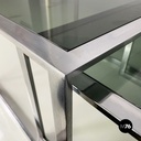 Italian modern Trio of coffee tables in smoked glass and metal, 1980s