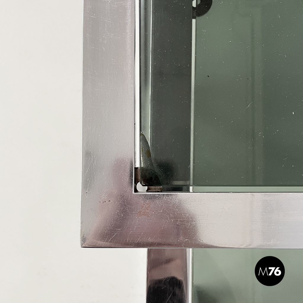 Italian modern Trio of coffee tables in smoked glass and metal, 1980s