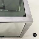 Italian modern Trio of coffee tables in smoked glass and metal, 1980s