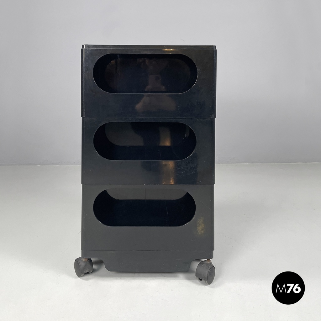 Italian modern black plastic storage trolley Boby Joe Colombo Bieffeplast, 1970s