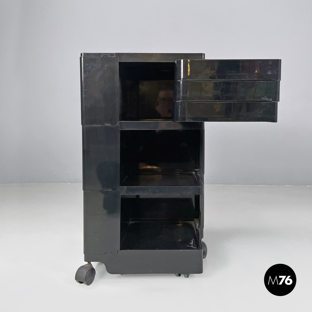 Italian modern black plastic storage trolley Boby Joe Colombo Bieffeplast, 1970s