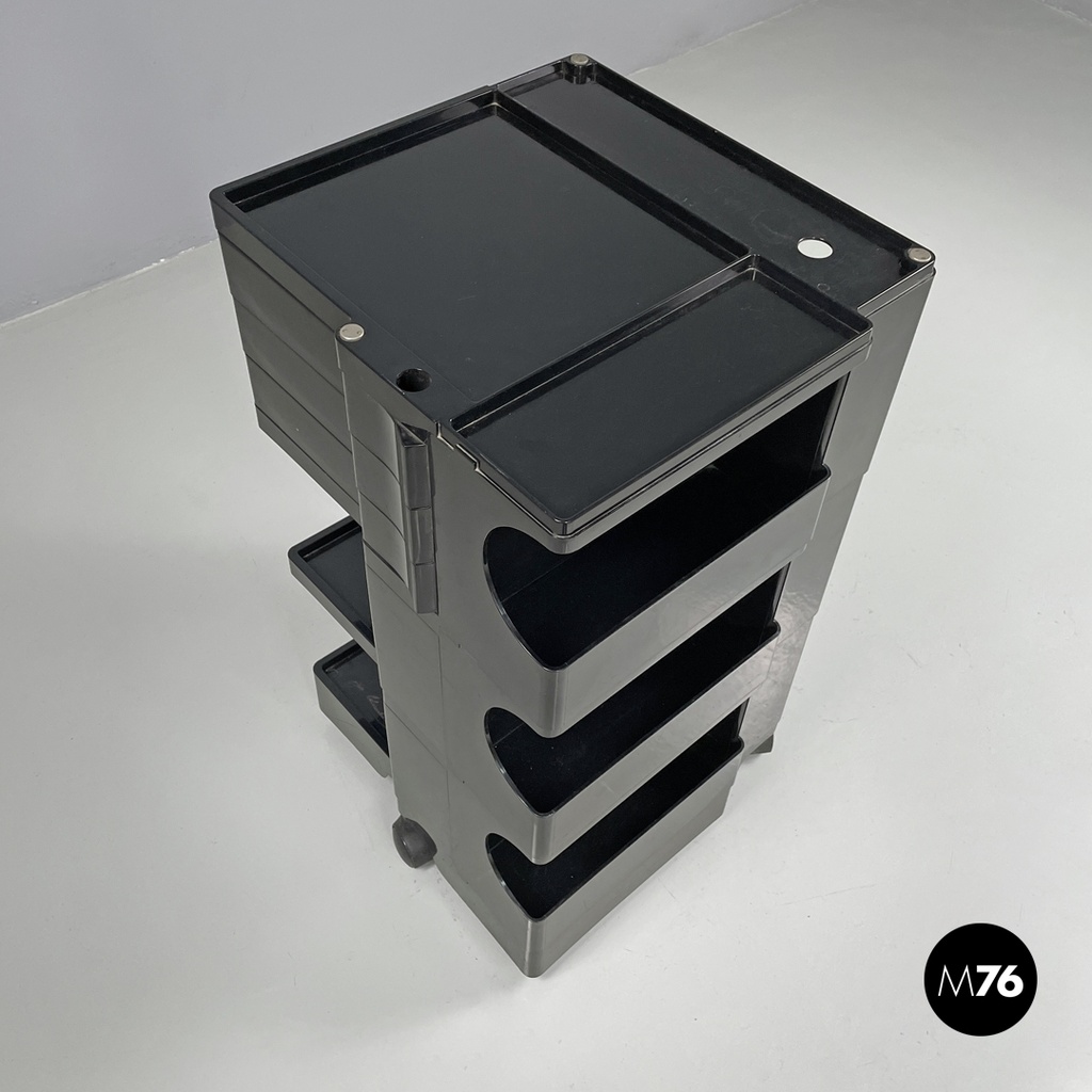 Italian modern black plastic storage trolley Boby Joe Colombo Bieffeplast, 1970s