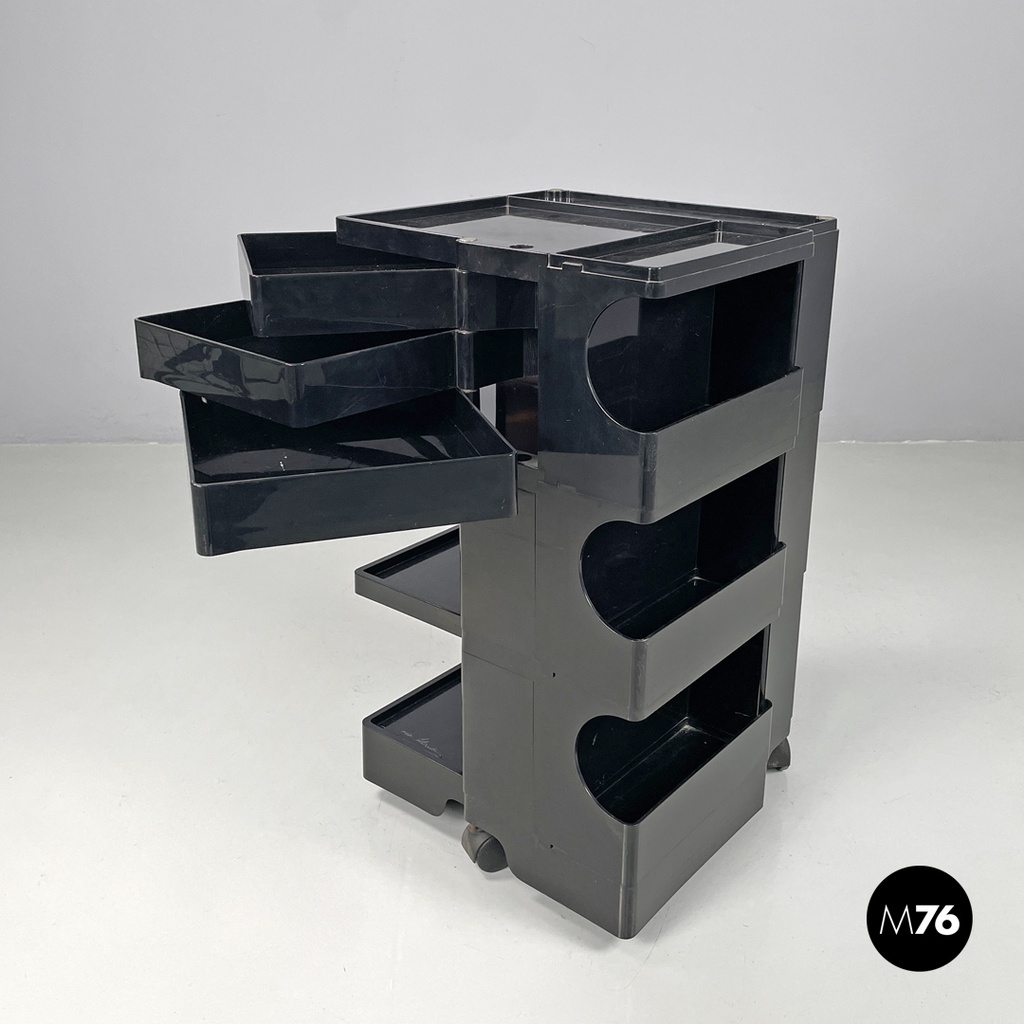 Italian modern black plastic storage trolley Boby Joe Colombo Bieffeplast, 1970s