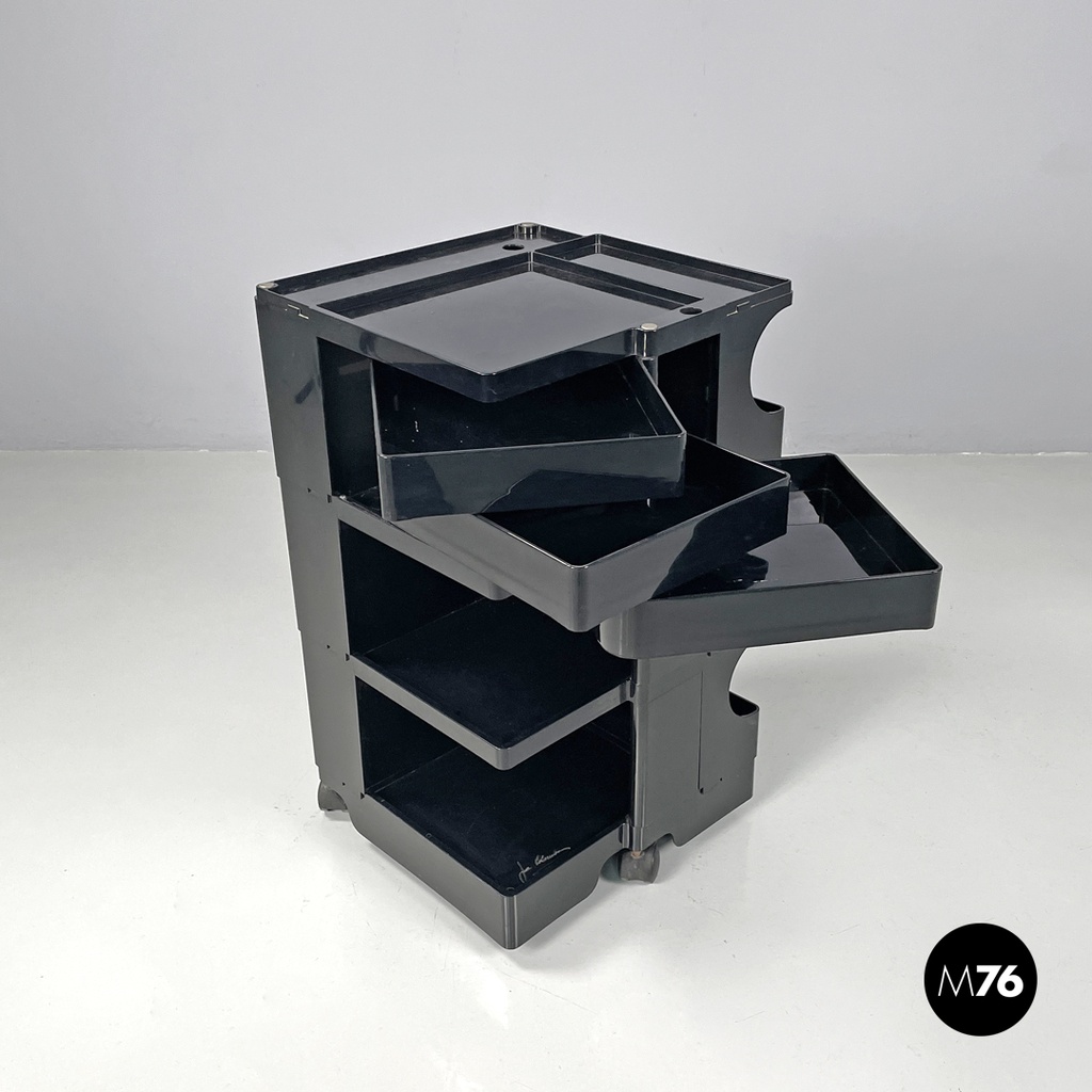 Italian modern black plastic storage trolley Boby Joe Colombo Bieffeplast, 1970s