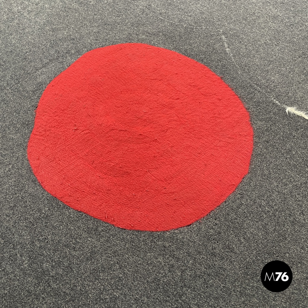Italian postmodern rectangular grey felt rug red circle Riccardo Fattori, 2000s