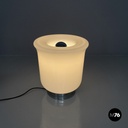 Italian modern round table lamp with curved profiles metal and white glass 1970s