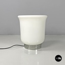 Italian modern round table lamp with curved profiles metal and white glass 1970s