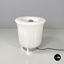 Italian modern round table lamp with curved profiles metal and white glass 1970s