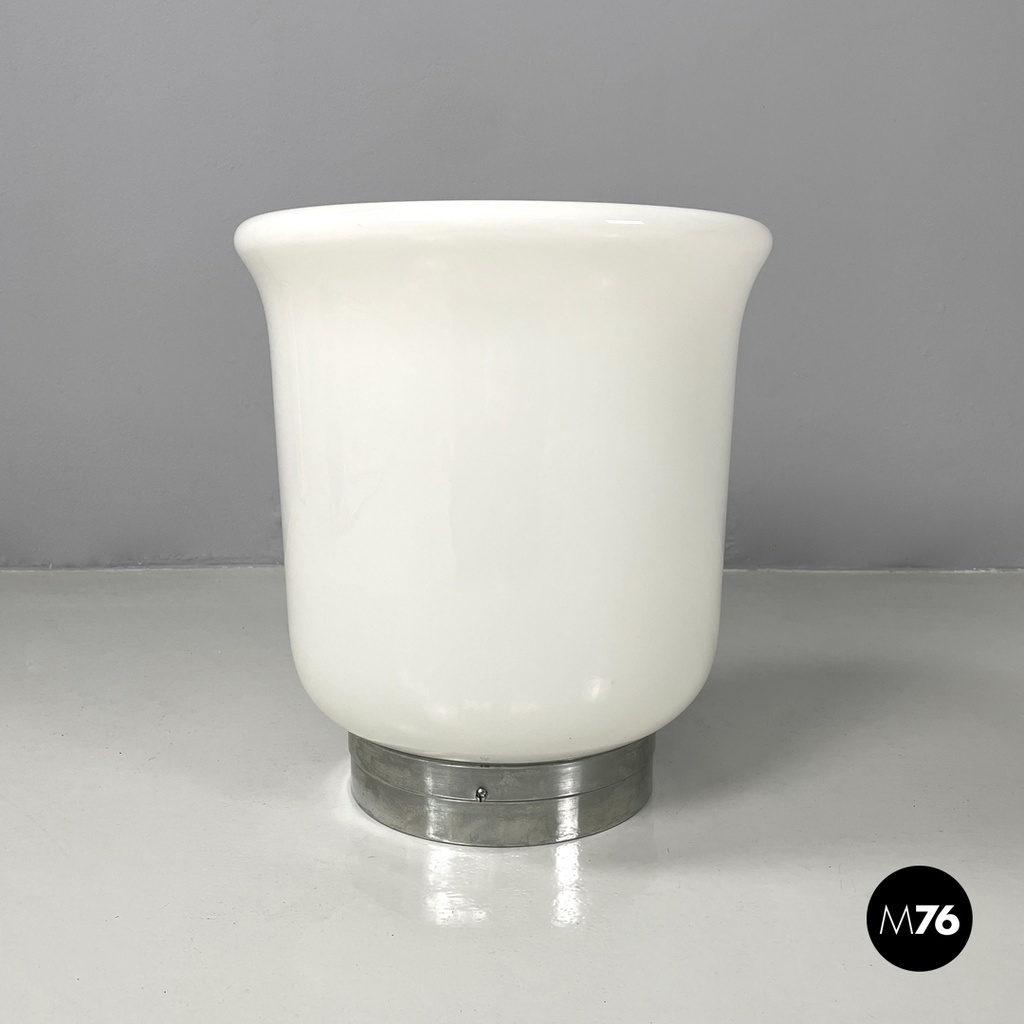 Italian modern round table lamp with curved profiles metal and white glass 1970s