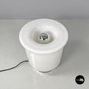 Italian modern round table lamp with curved profiles metal and white glass 1970s