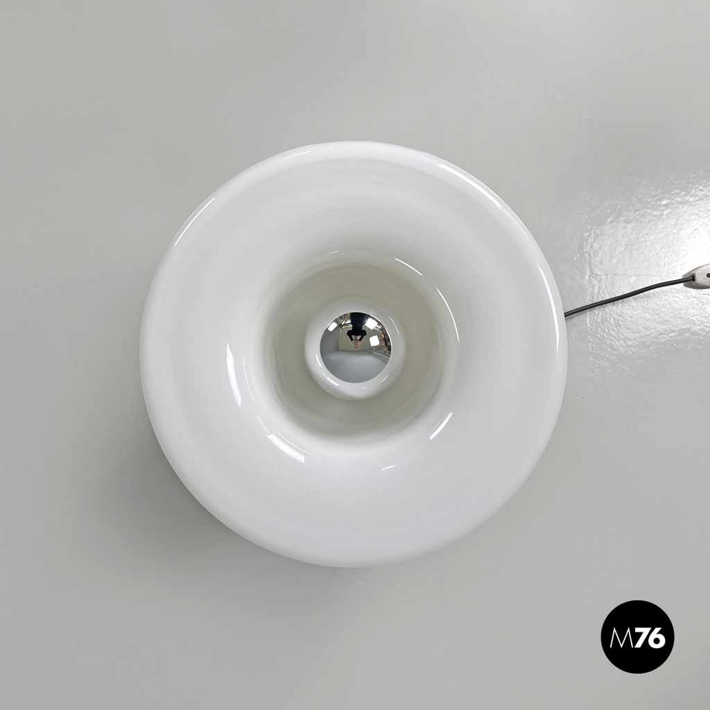 Italian modern round table lamp with curved profiles metal and white glass 1970s