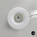 Italian modern round table lamp with curved profiles metal and white glass 1970s