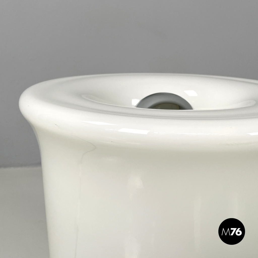 Italian modern round table lamp with curved profiles metal and white glass 1970s