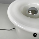 Italian modern round table lamp with curved profiles metal and white glass 1970s